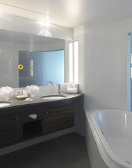 Fertig eingerichtetes bezugsfertiges Bad.