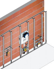 Huter proV Montagesystem als sockelhohe Vorwand mit einer Sockelhöhe von 145 cm.